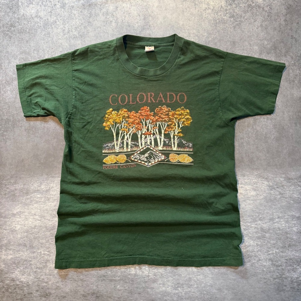 Vtg 1990s Colorado Aspen Trees Mountain T-Shirt Mens XL Single Stitch Green USA